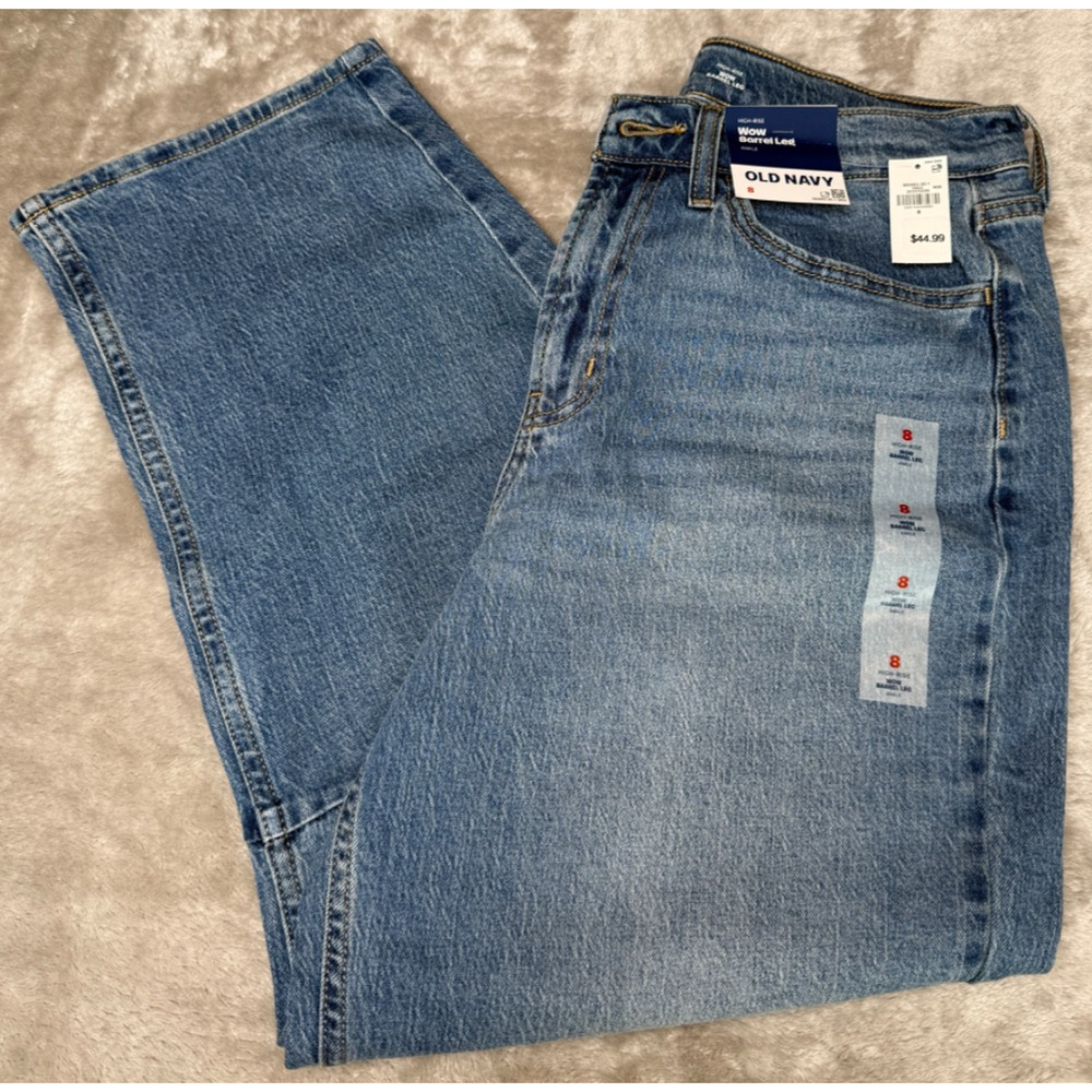 Old Navy Blue Medium Wash HIgh Rise WOW Barrel Leg Jeans Womens Size 8 NWT
